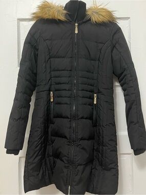 Vince Camuto Black Puffer Coat with Faux Fur Trim